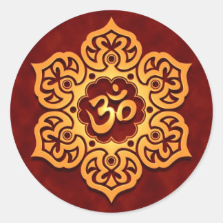 Golden Red Lotus Flower Om Classic Round Sticker