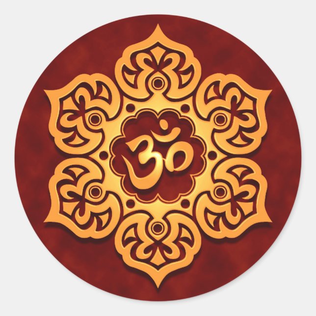 Golden Red Lotus Flower Om Classic Round Sticker (Front)
