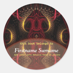 Golden Red Mushroom Fractal Art Bookplate Sticker