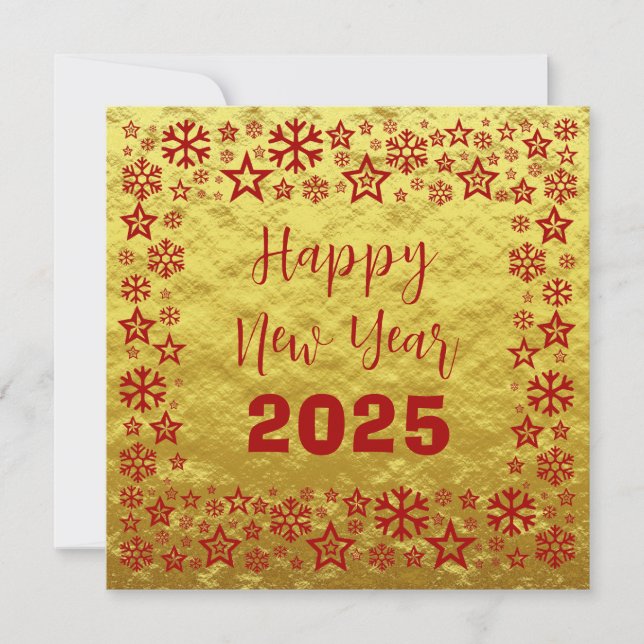 Golden red Square wish card with golden stars (Front)