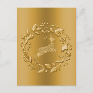 Golden Reindeer and Wreath Christmas Holiday Postcard