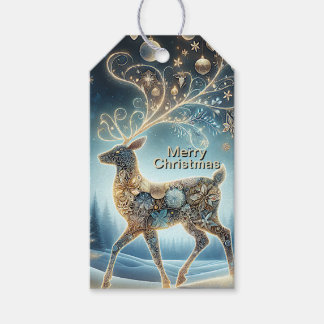 Golden Reindeer Christmas Ornaments Blue Sky Gift Tags