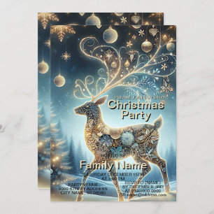 Golden Reindeer Christmas Ornaments Blue Sky  Invitation