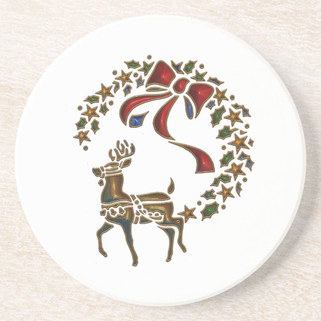 Golden Reindeer Drink Coaster (Front)