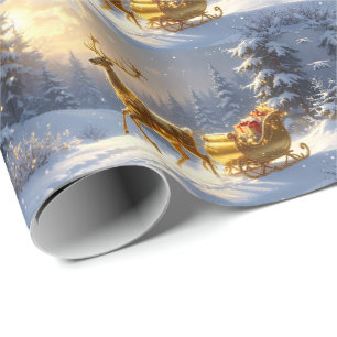Golden Reindeer Golden Sleigh Holiday Wrapping Paper