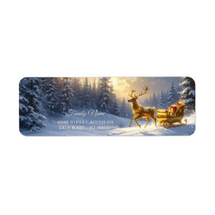 Golden Reindeer Golden Sleigh Return Address Label