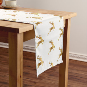Golden Reindeer Magic Christmas Short Table Runner