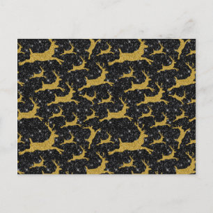 Golden Reindeer Merry Christmas Xmas Holiday Black Postcard