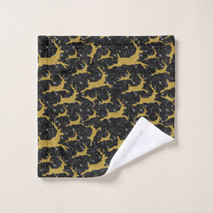 Golden Reindeer Merry Christmas Xmas Holiday Black Wash Cloth