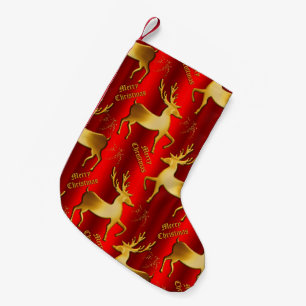 Golden Reindeer on Red Small Christmas Stocking
