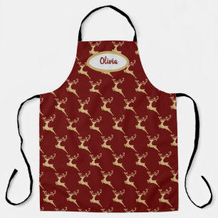 Golden Reindeer Pattern Personalised Apron