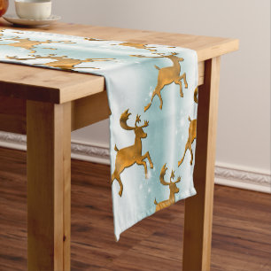 Golden Reindeer Running on Ice Christmas Short Table Runner