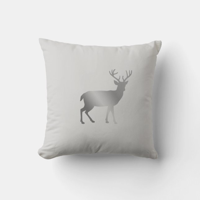 Golden reindeer silhouette on silver grey cushion (Front)