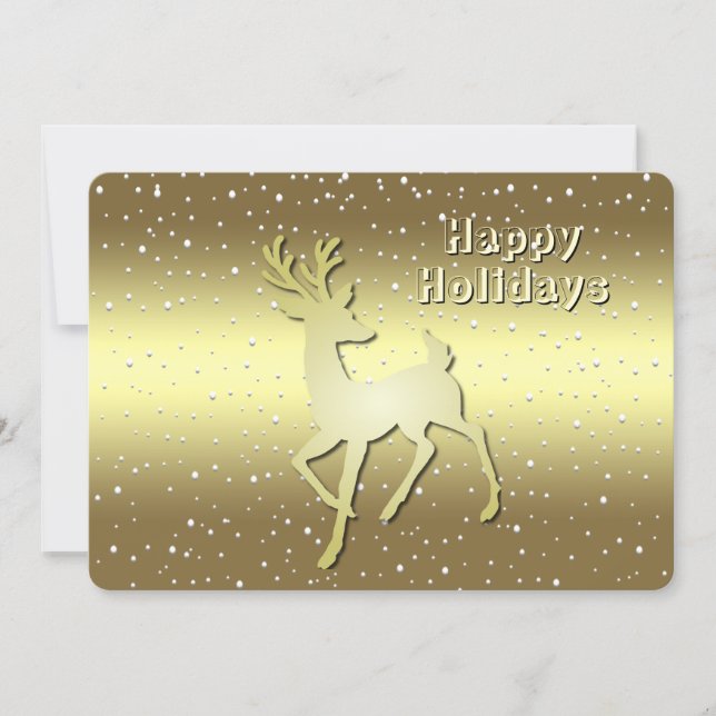 Golden Reindeer Snowy Holiday Card (Front)