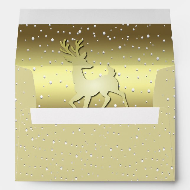 Golden Reindeer Snowy Holiday Envelope (Back (Bottom))