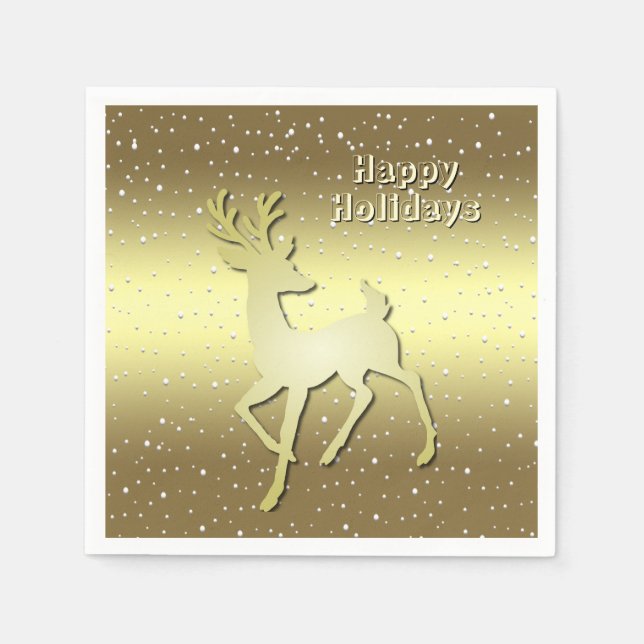 Golden Reindeer Snowy Holiday Napkin (Front)