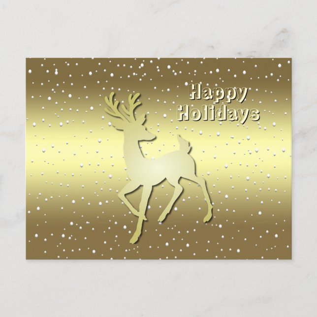 Golden Reindeer Snowy Holiday Postcard (Front)