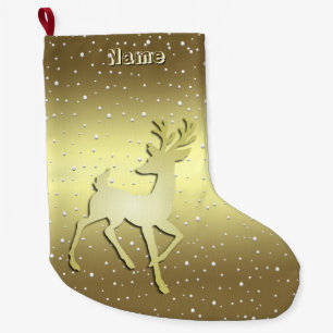 Golden Reindeer Snowy Holiday Stocking