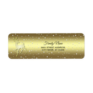 Golden Reindeer Snowy Return Address Label