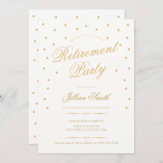 Golden Retirement Party Invitations (Front/Back)