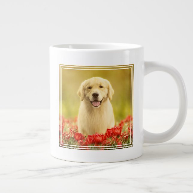 Golden Retirever in Red Flowers Large Coffee Mug (Right)