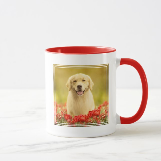 Golden Retirever in Red Flowers Mug (Right)