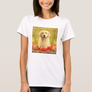 Golden Retirever in Red Flowers T-Shirt