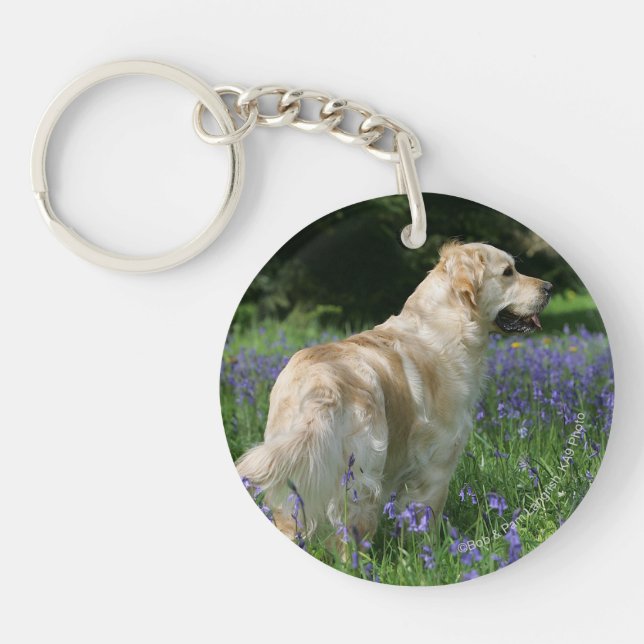Golden Retreiver in Flowers Key Ring (Front)