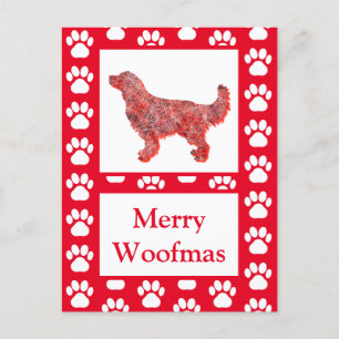 Golden Retrieve Dog Silhouette Red Merry Christmas Postcard