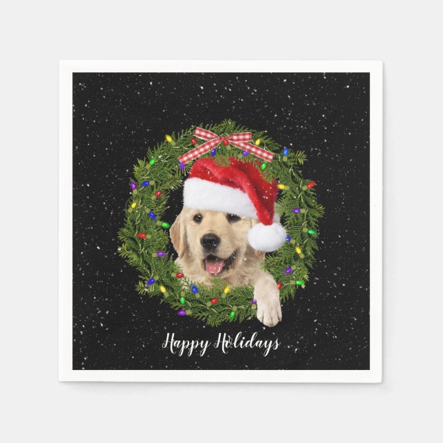 Golden Retrieve in holiday wreath Napkin (Front)