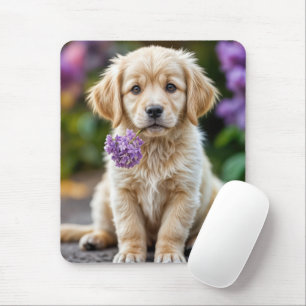 Golden Retrieve Puppy With Lilacs Mouse Pad
