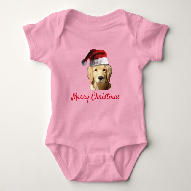 Golden Retrieve wearing a Santa Claus Hat for Chri Baby Bodysuit (Front)