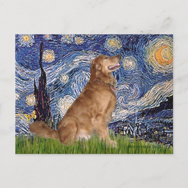 Golden Retriever 3 - Starry Night Postcard (Front)