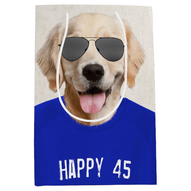 Golden Retriever 45th Birthday Medium Gift Bag (Front)