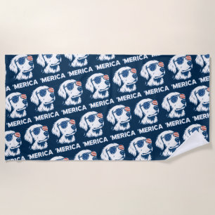 Golden Retriever 4th Of July Merica Beach Towel