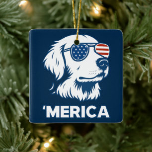 Golden Retriever 4th Of July Merica Ceramic Ornament