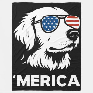Golden Retriever 4th Of July Merica Fleece Blanket
