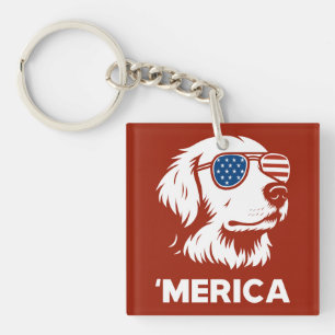 Golden Retriever 4th Of July Merica Key Ring