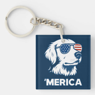 Golden Retriever 4th Of July Merica Key Ring