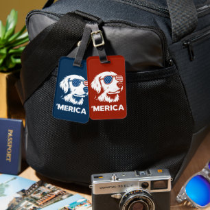 Golden Retriever 4th Of July Merica Luggage Tag