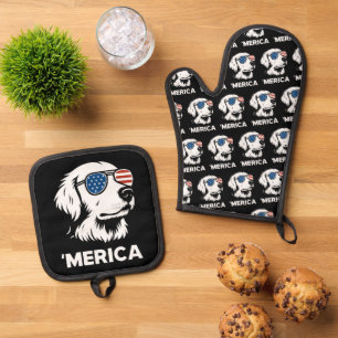 Golden Retriever 4th Of July Merica Oven Mitt & Pot Holder Set