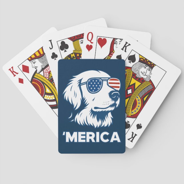Golden Retriever 4th Of July Merica Playing Cards (Back)