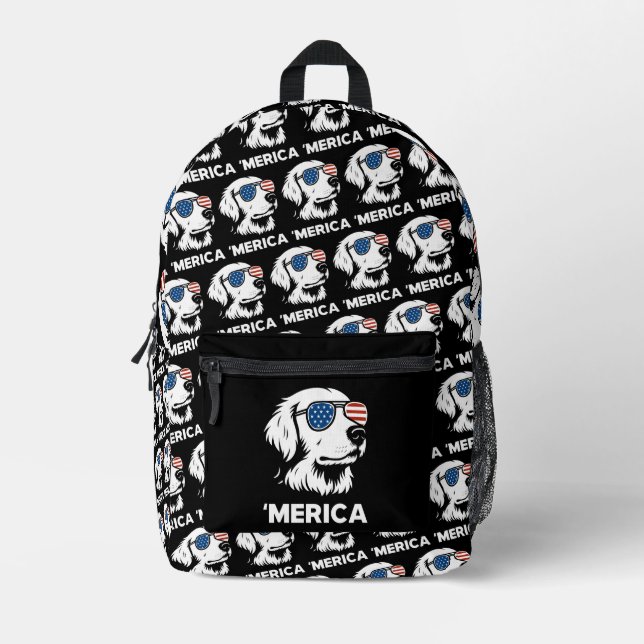 Golden Retriever 4th Of July Merica Printed Backpack (Front)