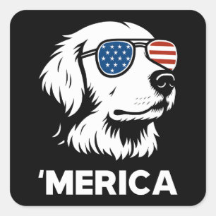 Golden Retriever 4th Of July Merica Square Sticker
