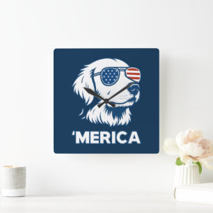 Golden Retriever 4th Of July Merica Square Wall Clock