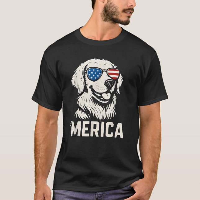 Golden Retriever 4th Of July Merica Sunglasses  T-Shirt (Front)