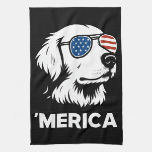 Golden Retriever 4th Of July Merica Tea Towel