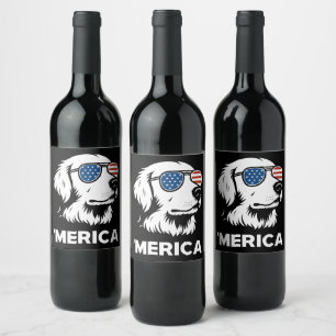 Golden Retriever 4th Of July Merica Wine Label
