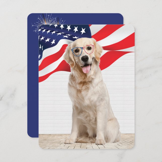 Golden Retriever 4th of July Party Holiday Card (Front/Back)