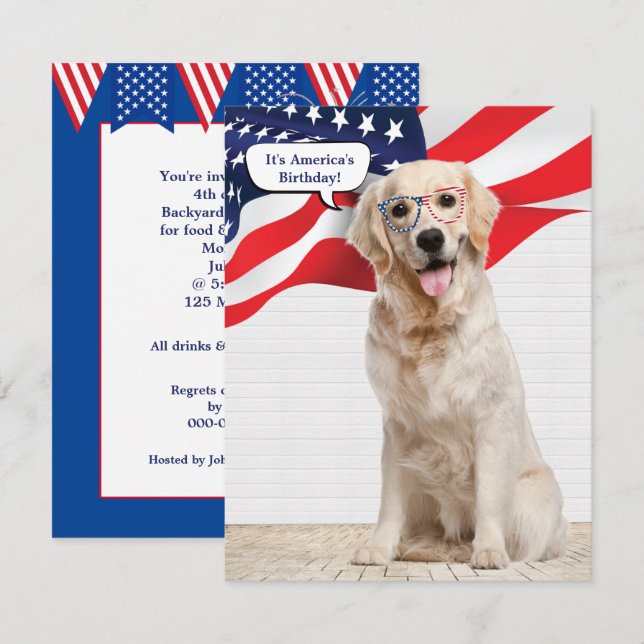 Golden Retriever 4th of July Party  Invitation (Front/Back)
